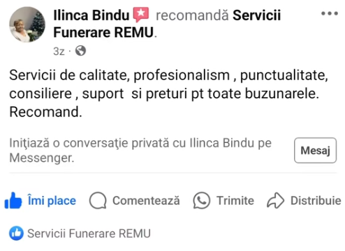 Recenzie client Servicii Funerare Remu